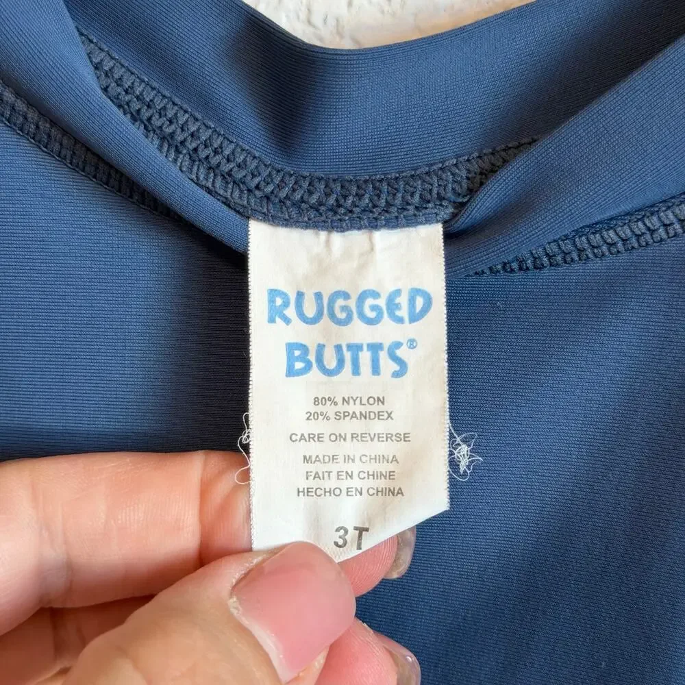 Rugged Butts Baby Toddler Boys Logo Long Sleeve Rash Guard Swim Top Navy Blue 3T